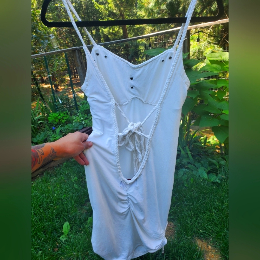 Serpentine Cream White Organic Cotton Stretch Festival Dress L